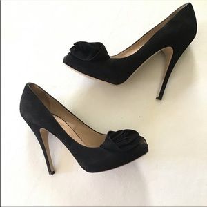 VALENTINO Black Suede Peep Toe Heels 38 1/2
